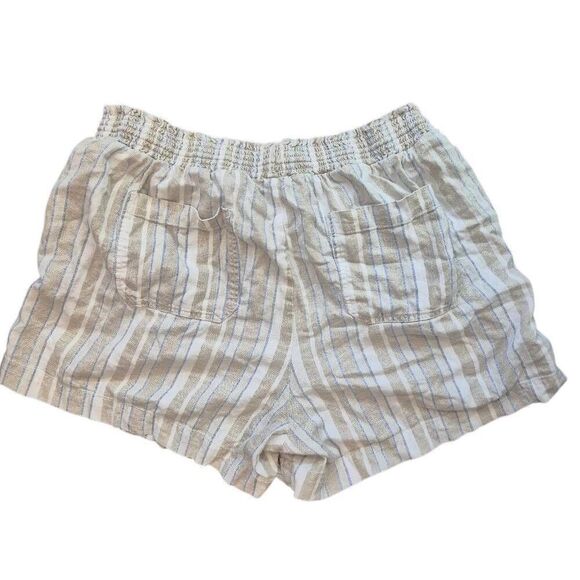 Briggs Women's Tan/White/Blue Linen/Rayon Shorts w Pockets Elastic Waist and Dra - Picture 5 of 14